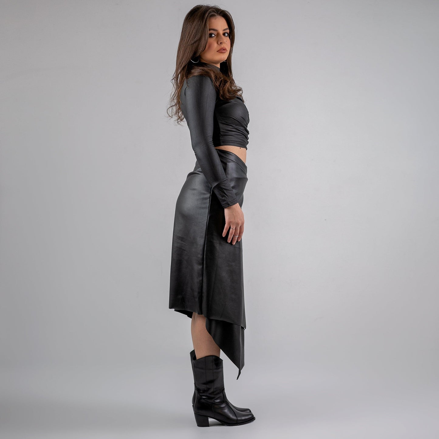 Faux leather wrap skirt - Maron
