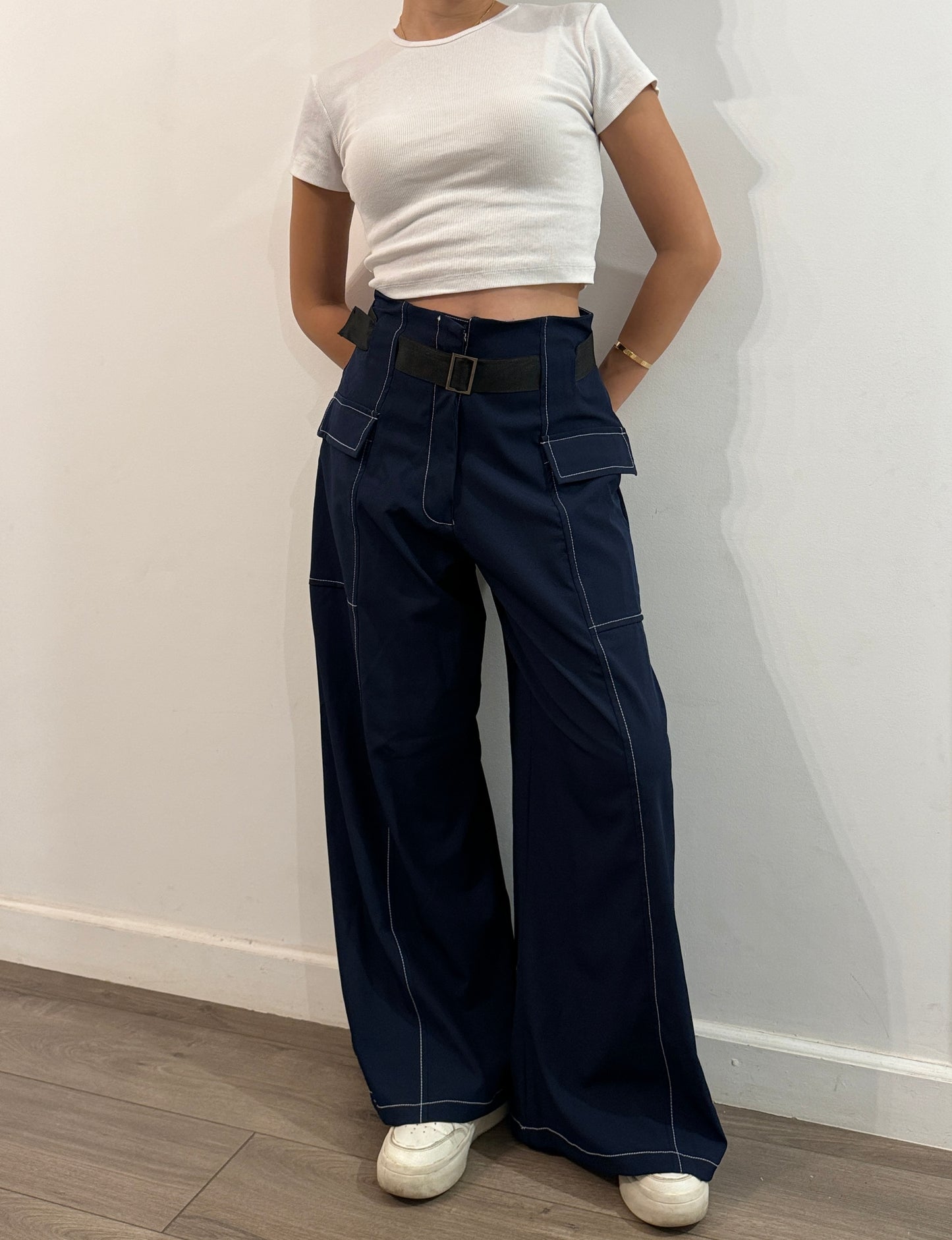 Belted wide-leg pants