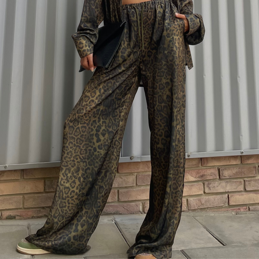 Winter Wide Leg Pants with Leopard  Print