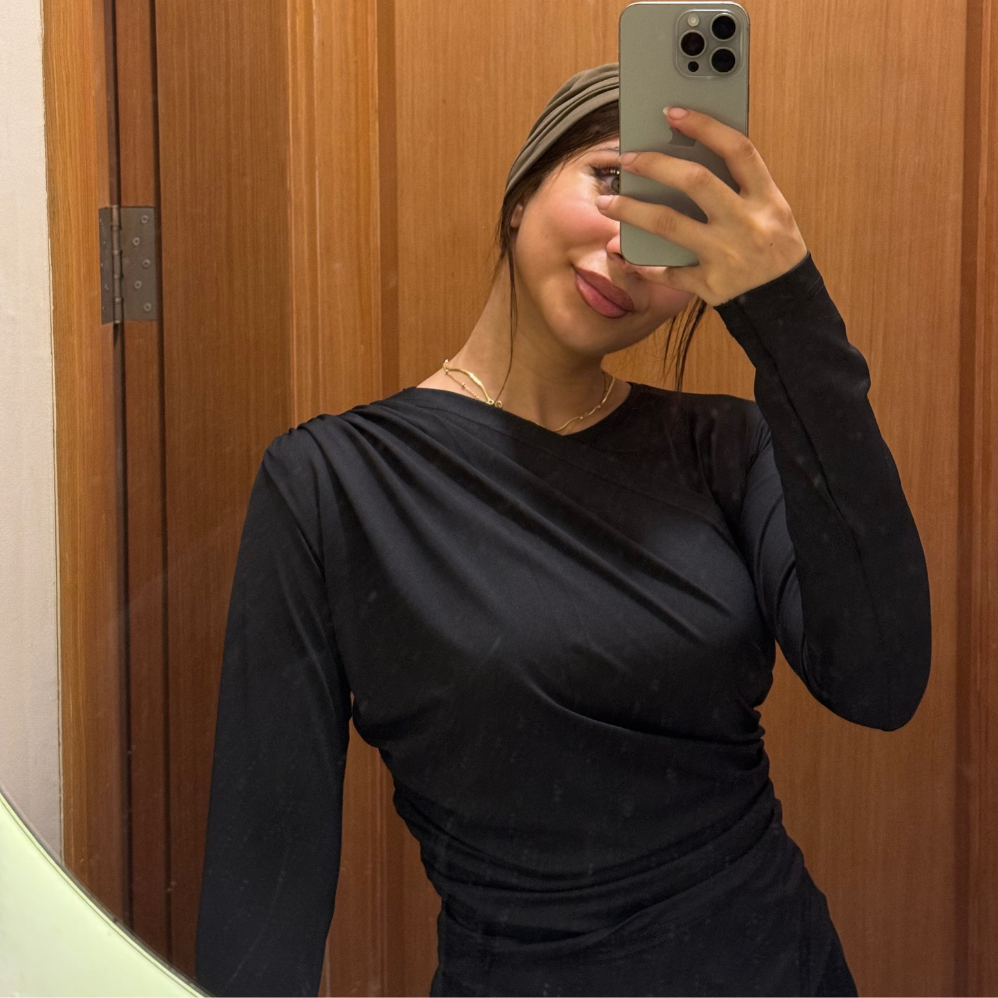 Mock neck Black Ruched long Sleeves Top