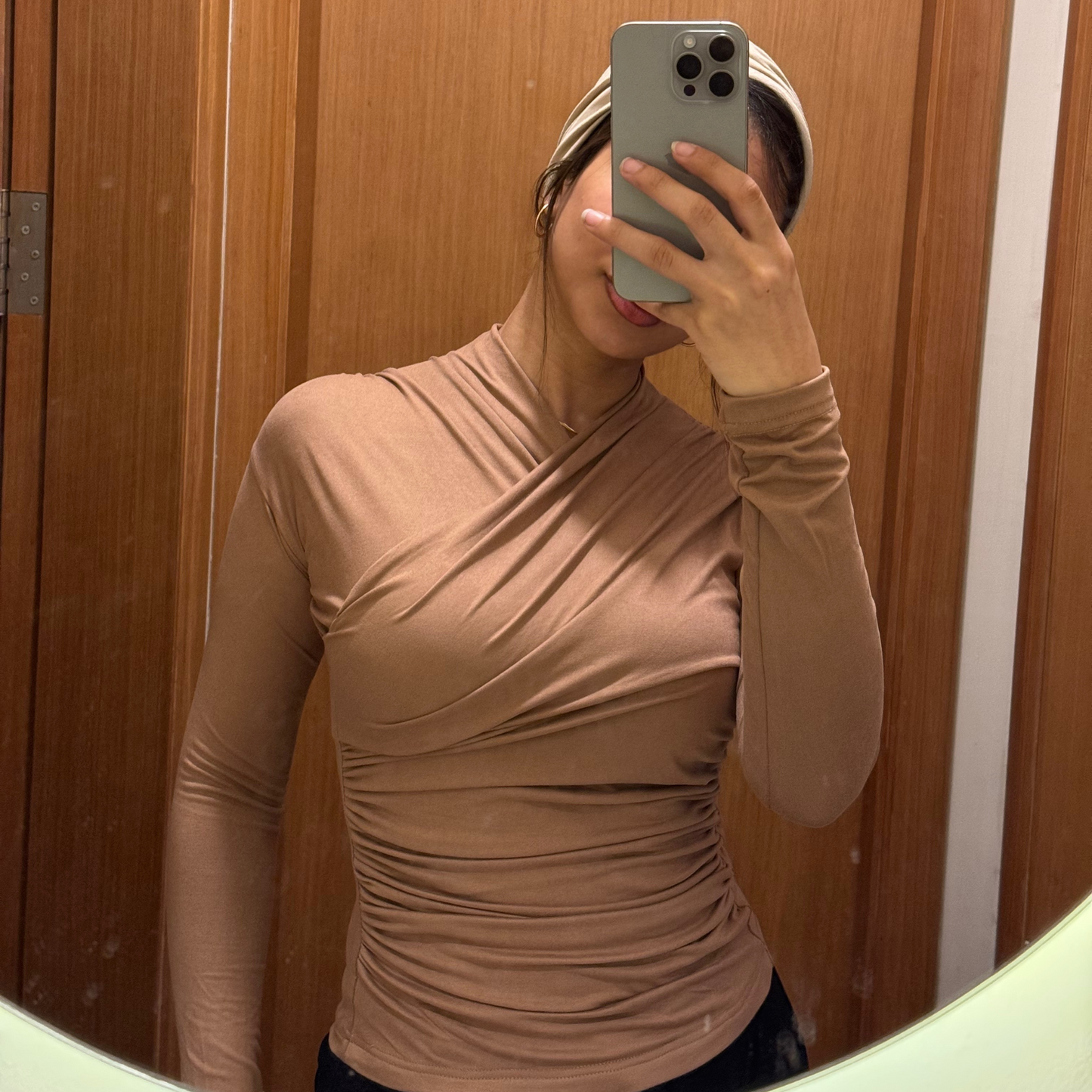 Brown long sleeves wrap top(NEW)