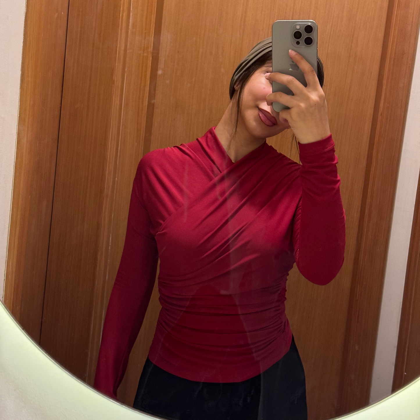 Burgundy long sleeves wrap top(NEW)