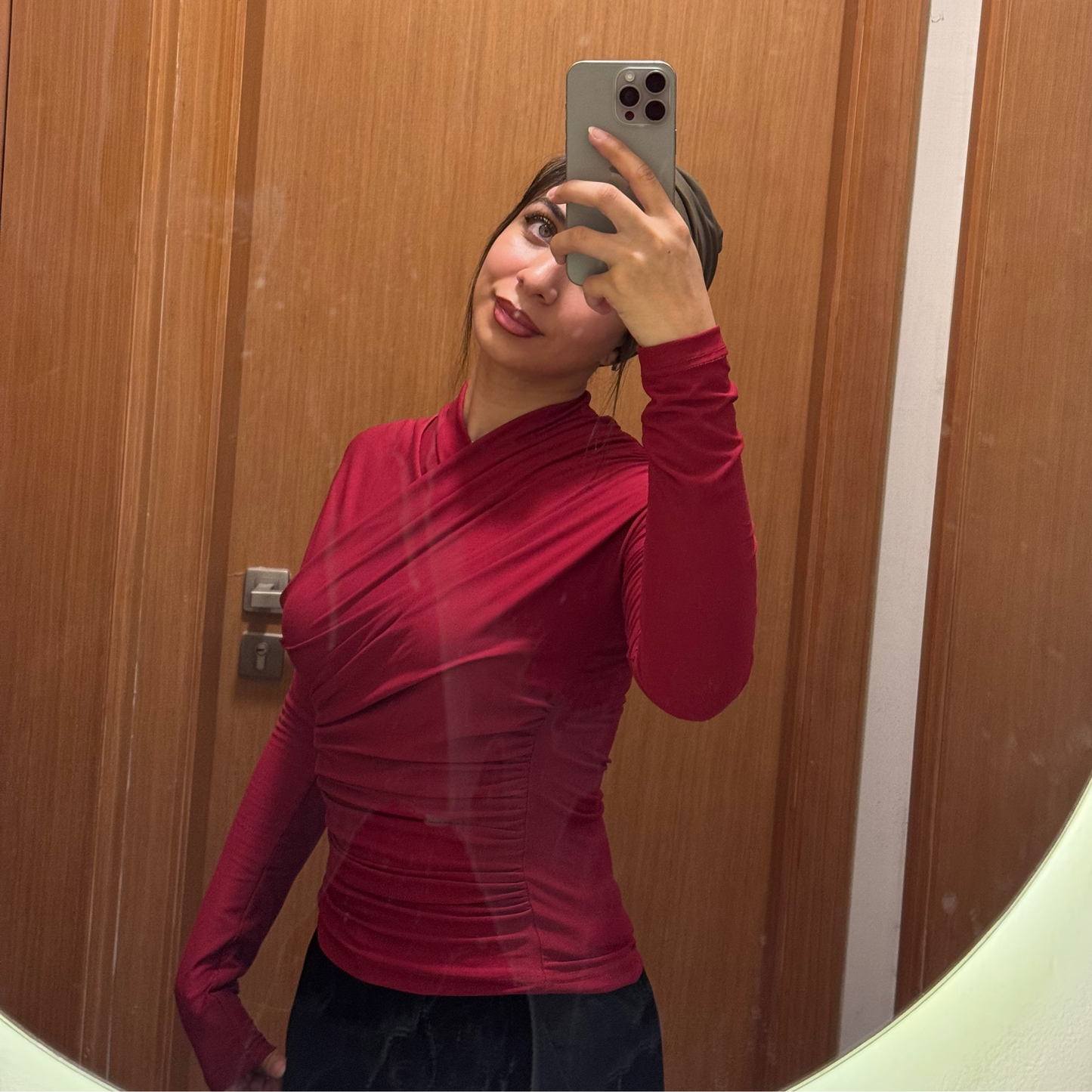Burgundy long sleeves wrap top(NEW)