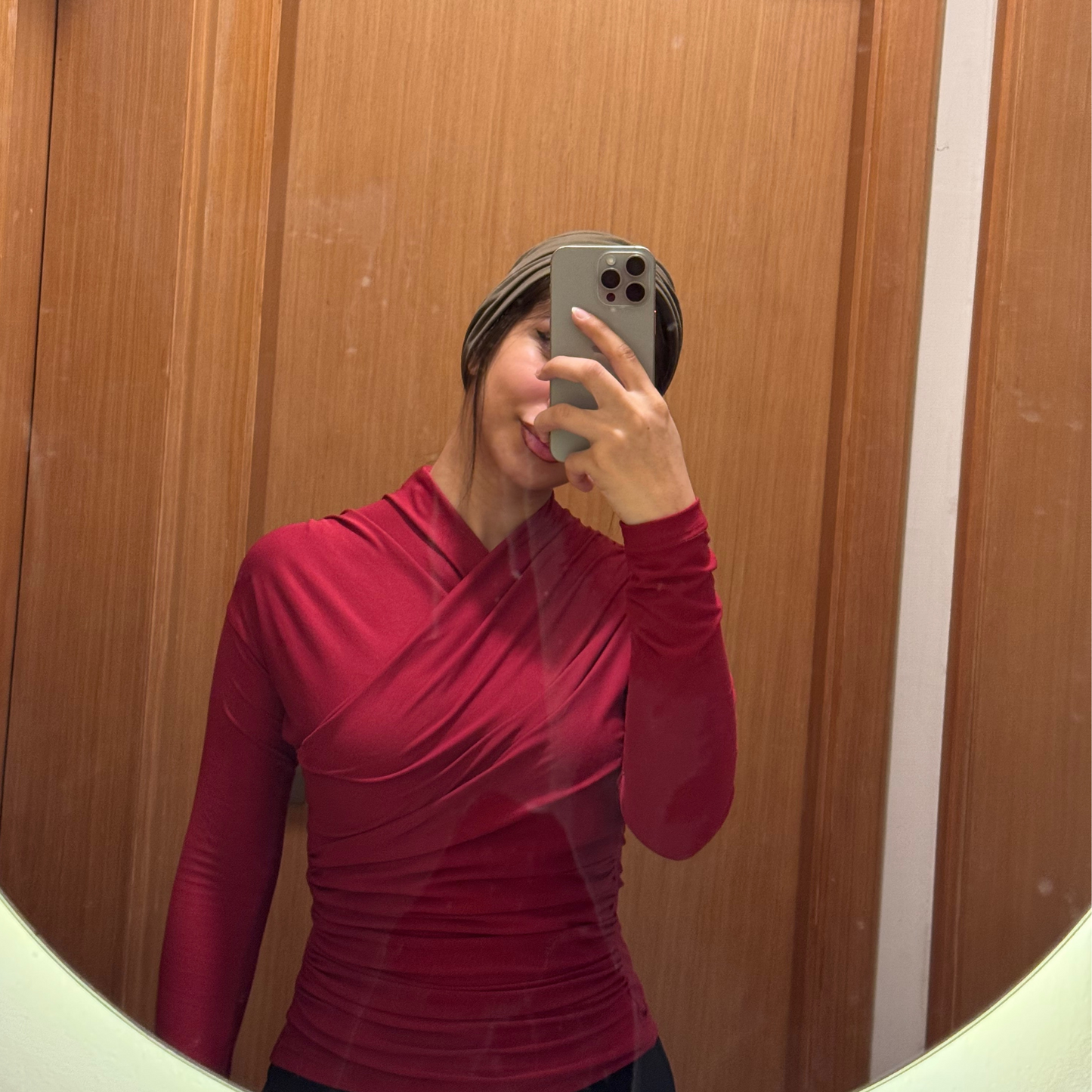 Burgundy long sleeves wrap top(NEW)
