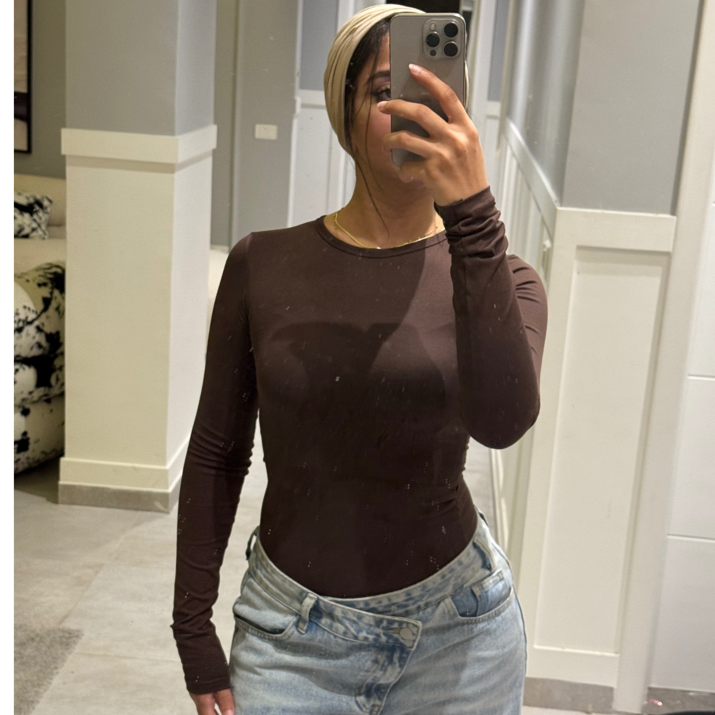 Chocolate Brown Basic Long Sleeve Top