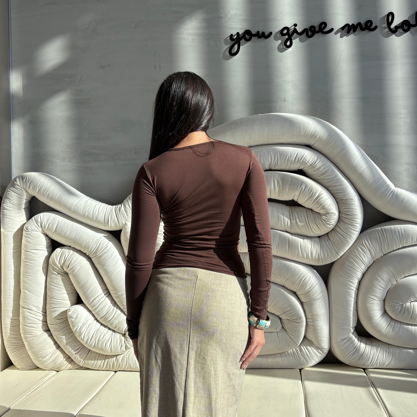 Chocolate Brown Basic Long Sleeve Top