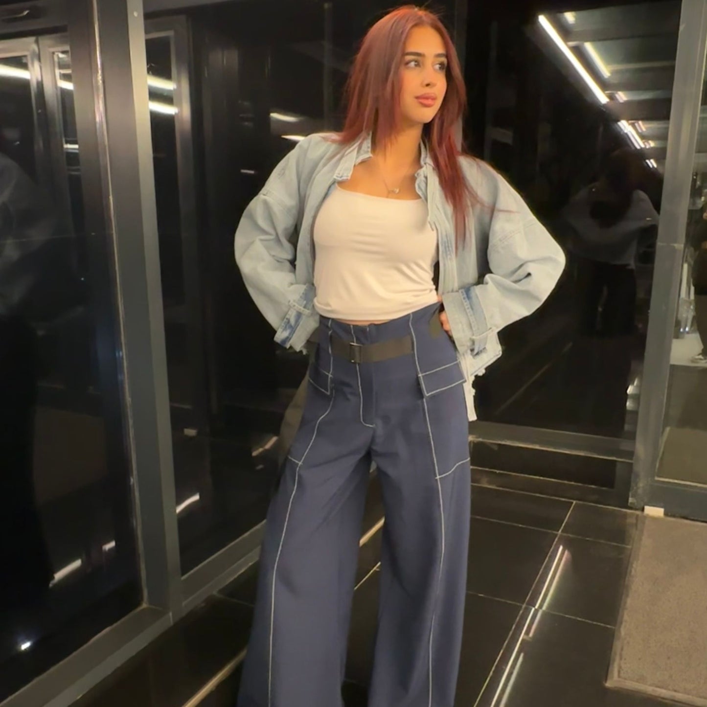 Belted wide-leg pants