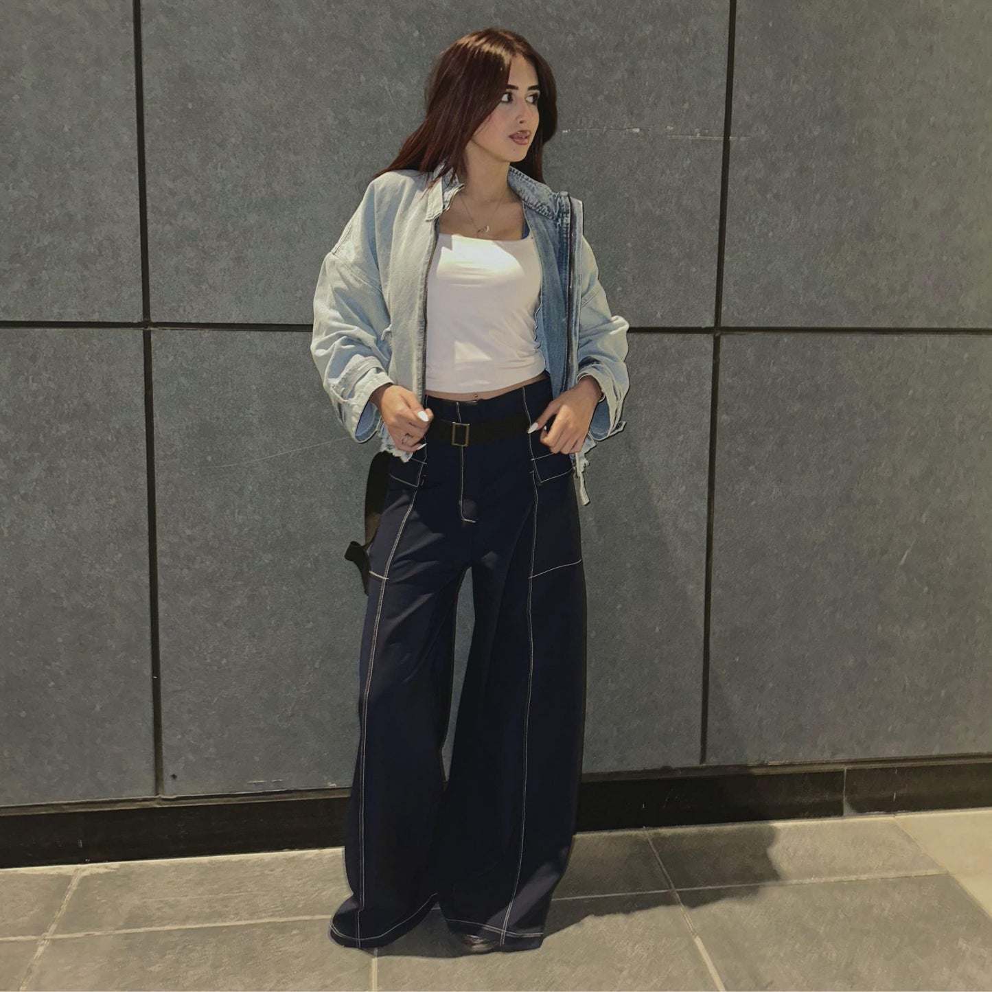 Belted wide-leg pants