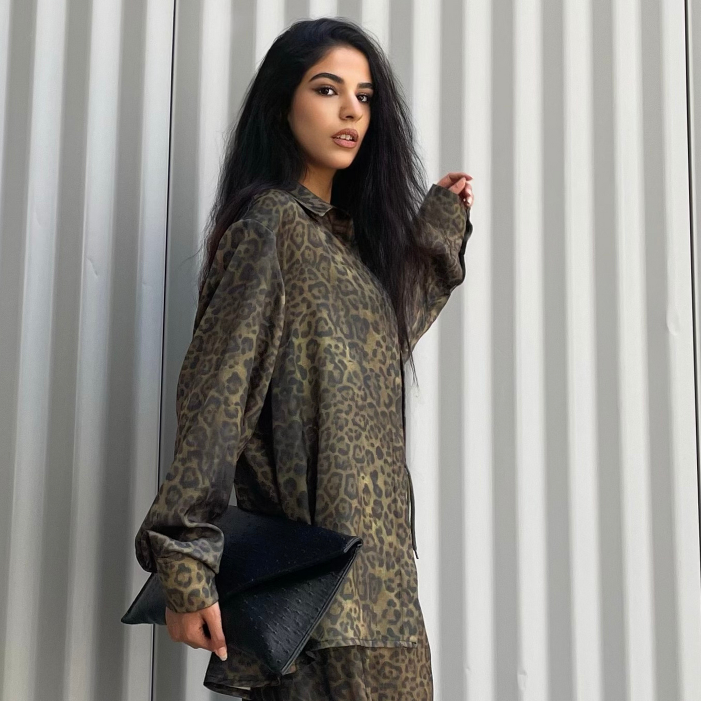 Winter Long sleeve blouse with leopard print