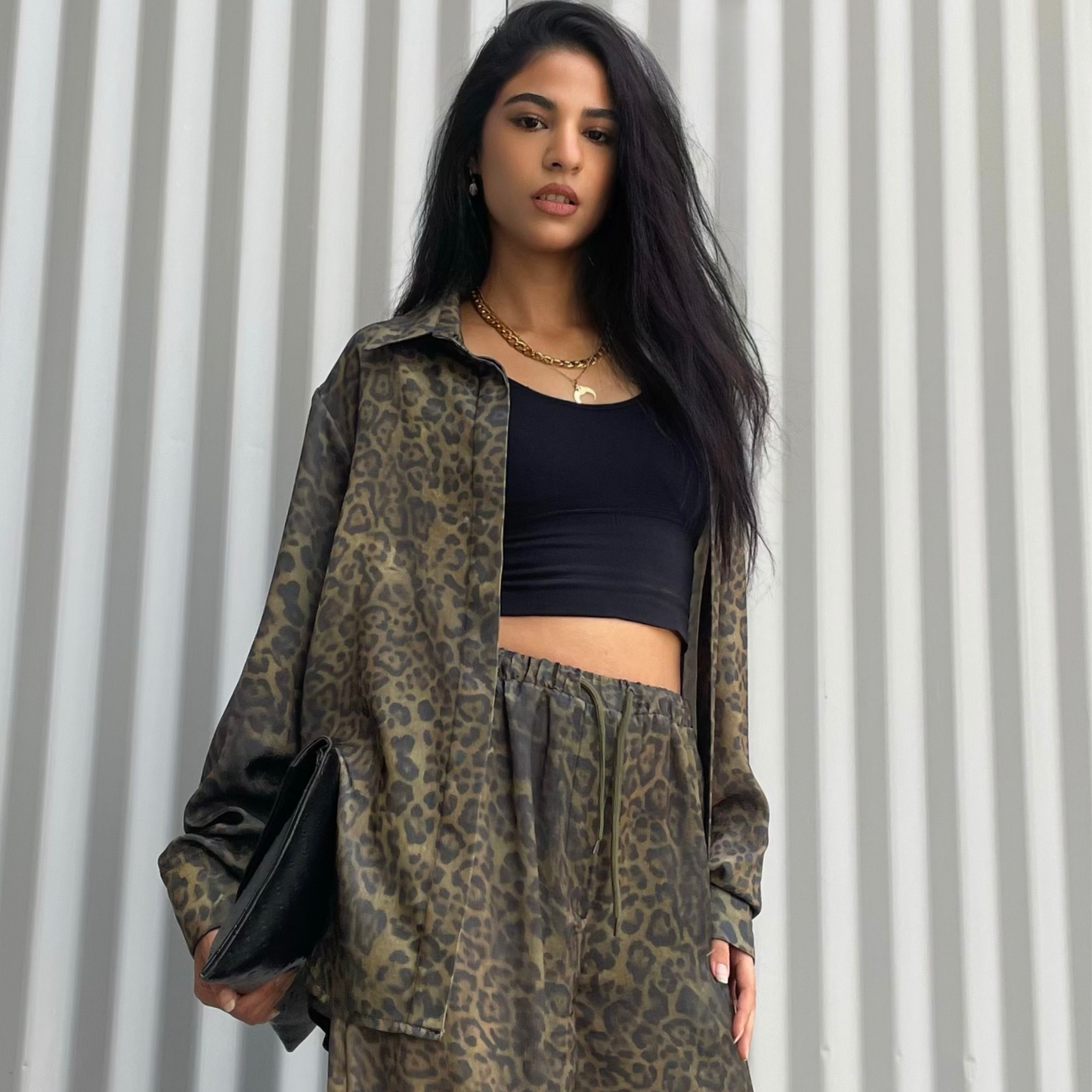 Long sleeve blouse with leopard tie dye print