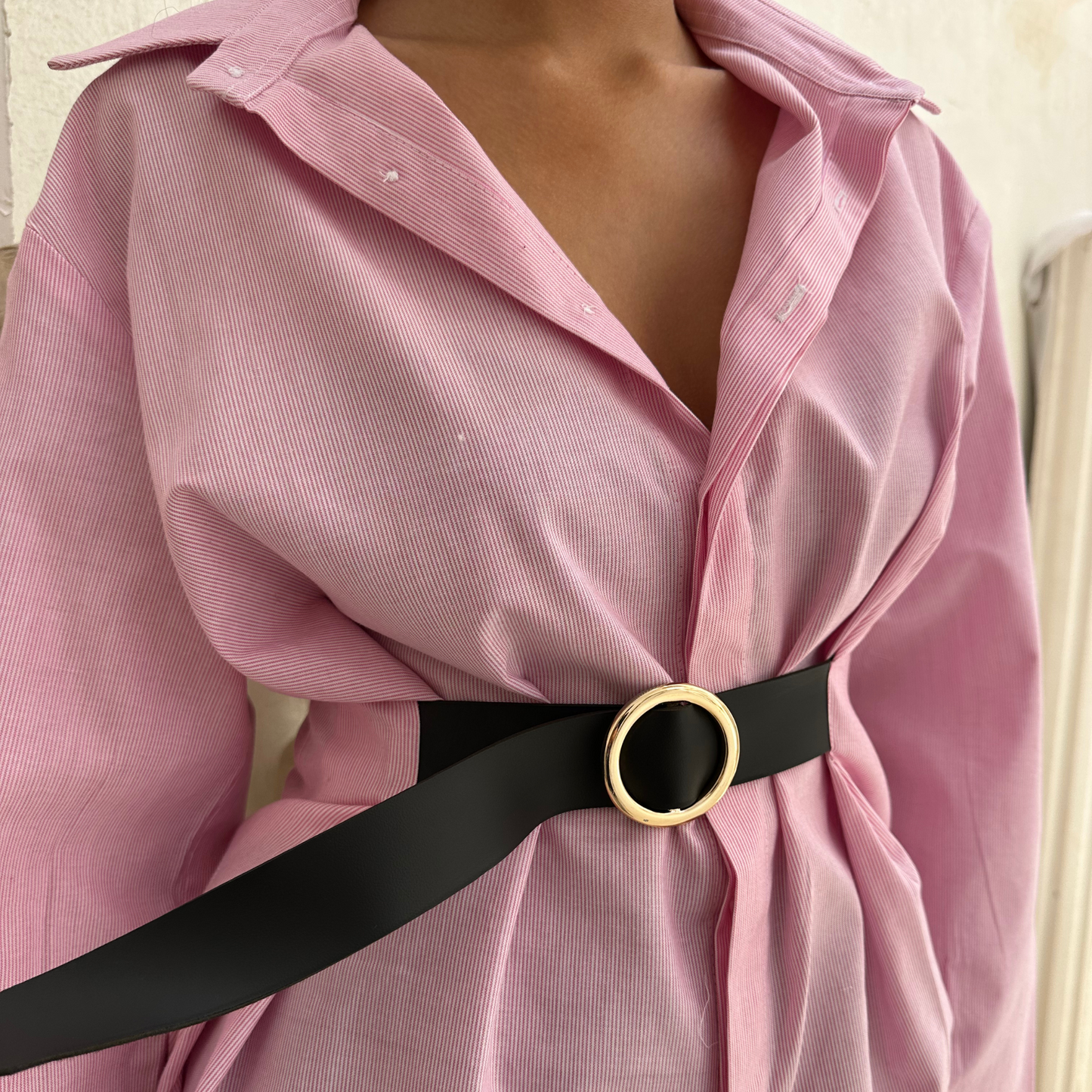 Pink Balloon Belted Cotton Shirt