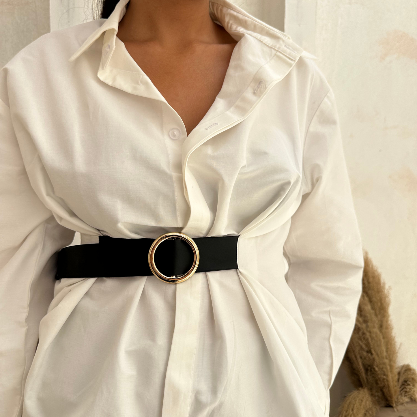 White Balloon Belted Cotton Shirt