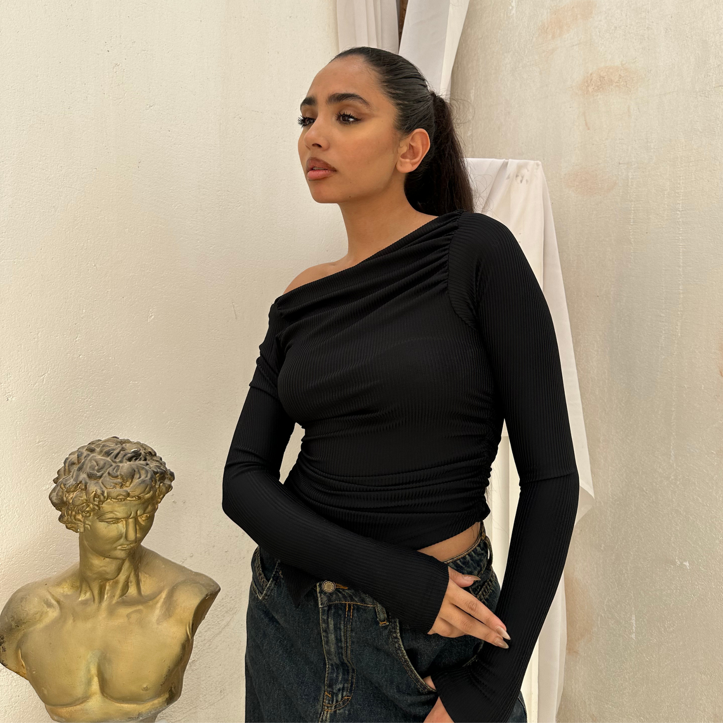 Asymmetrical Shoulder long Sleeve Top