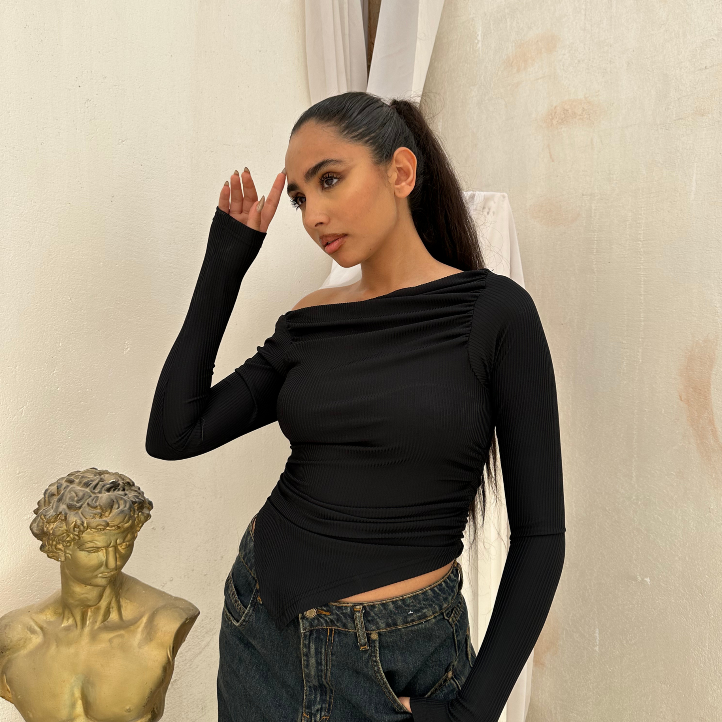 Asymmetrical Shoulder long Sleeve Top