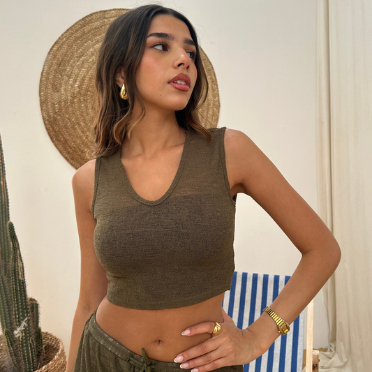 Olive See-through summer top