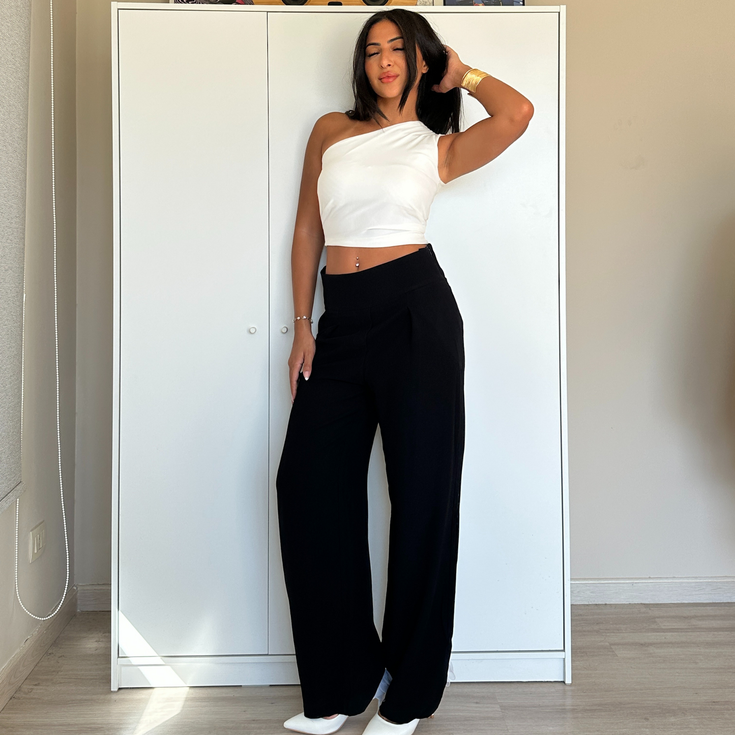 Black Wide Waistband Wide-Leg Pants