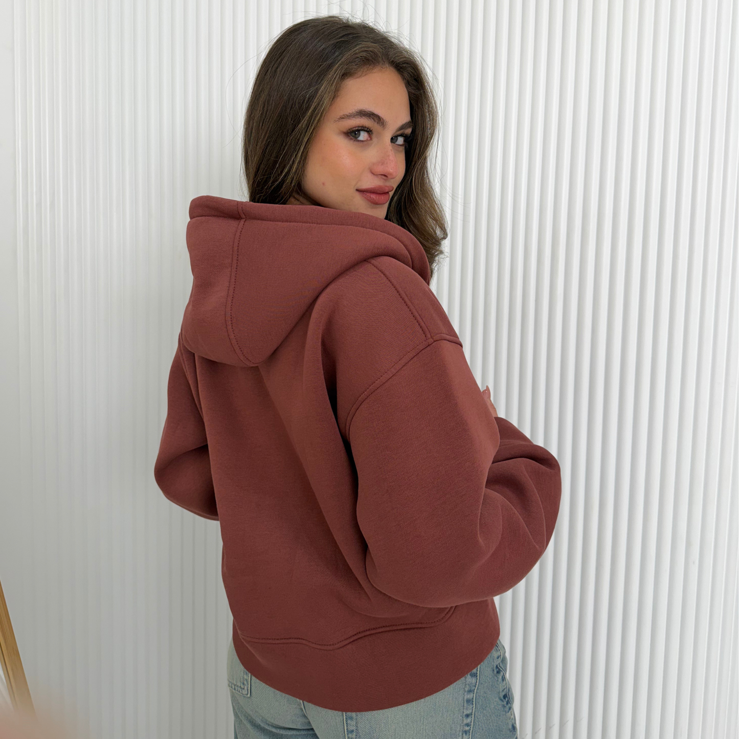 Brick Brown Oversized Zip-Up Hoodie