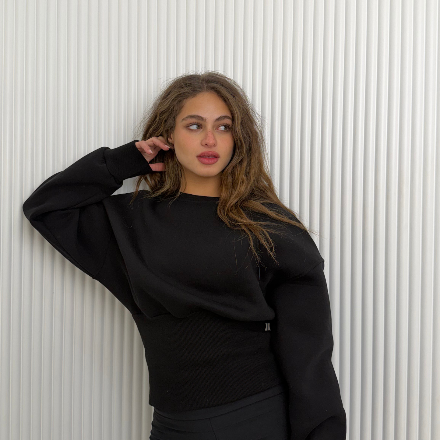 Black Elastic Waist Sweatshirt