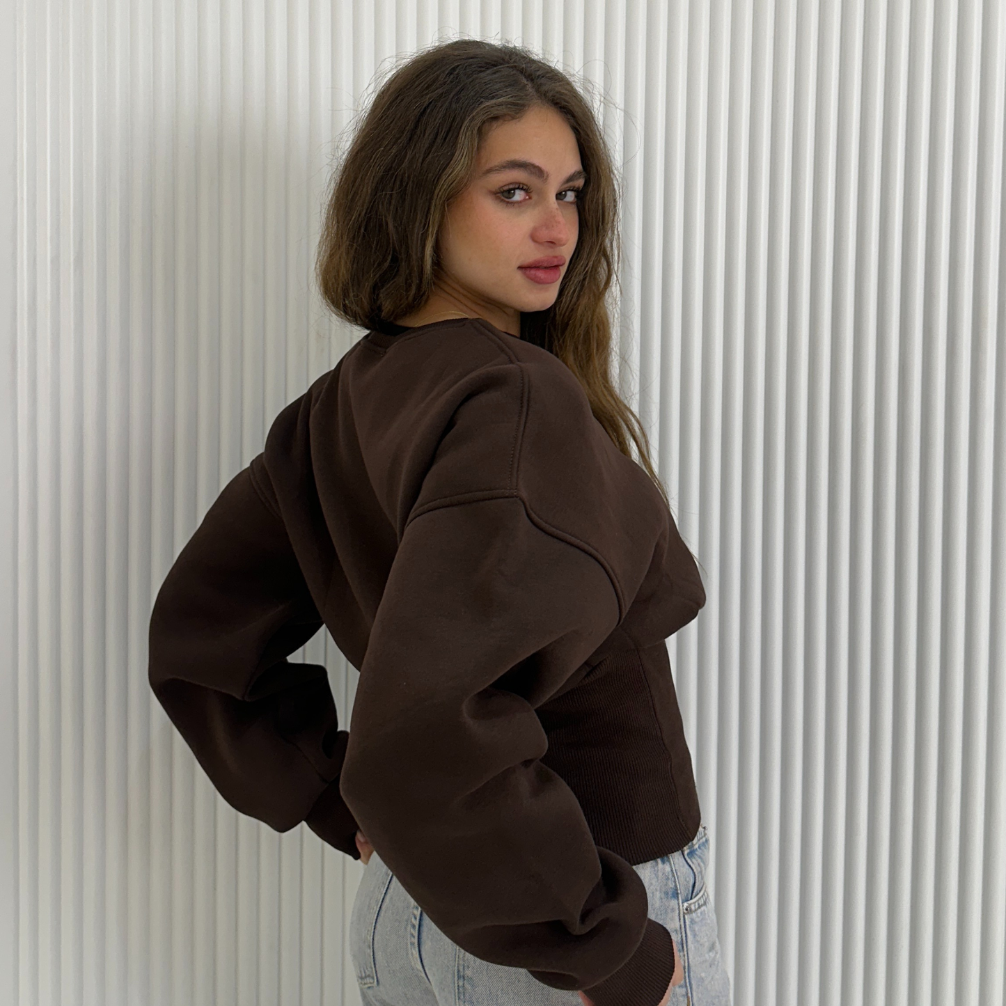 Brown Elastic Waist Sweatshirt