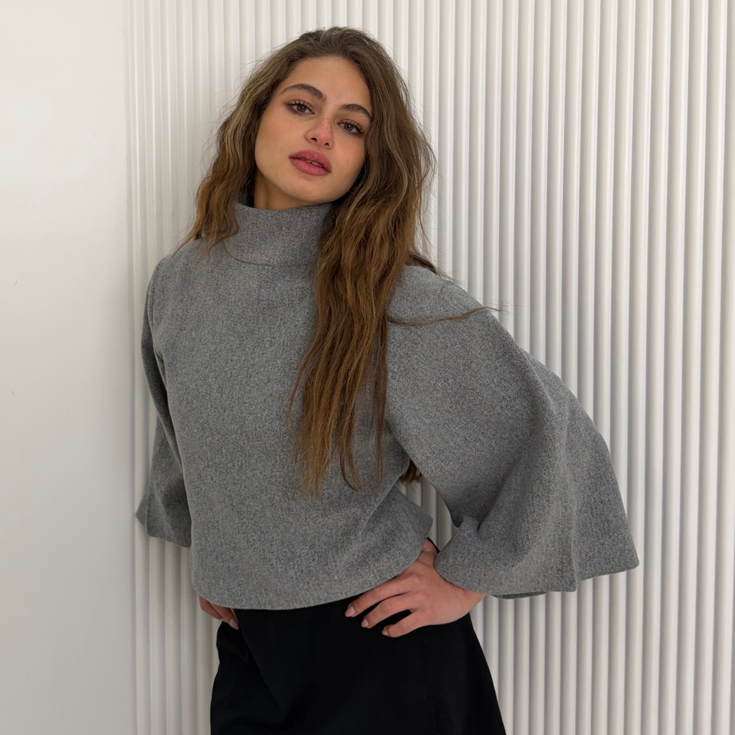 Gray Jumper with Wide Sleeves