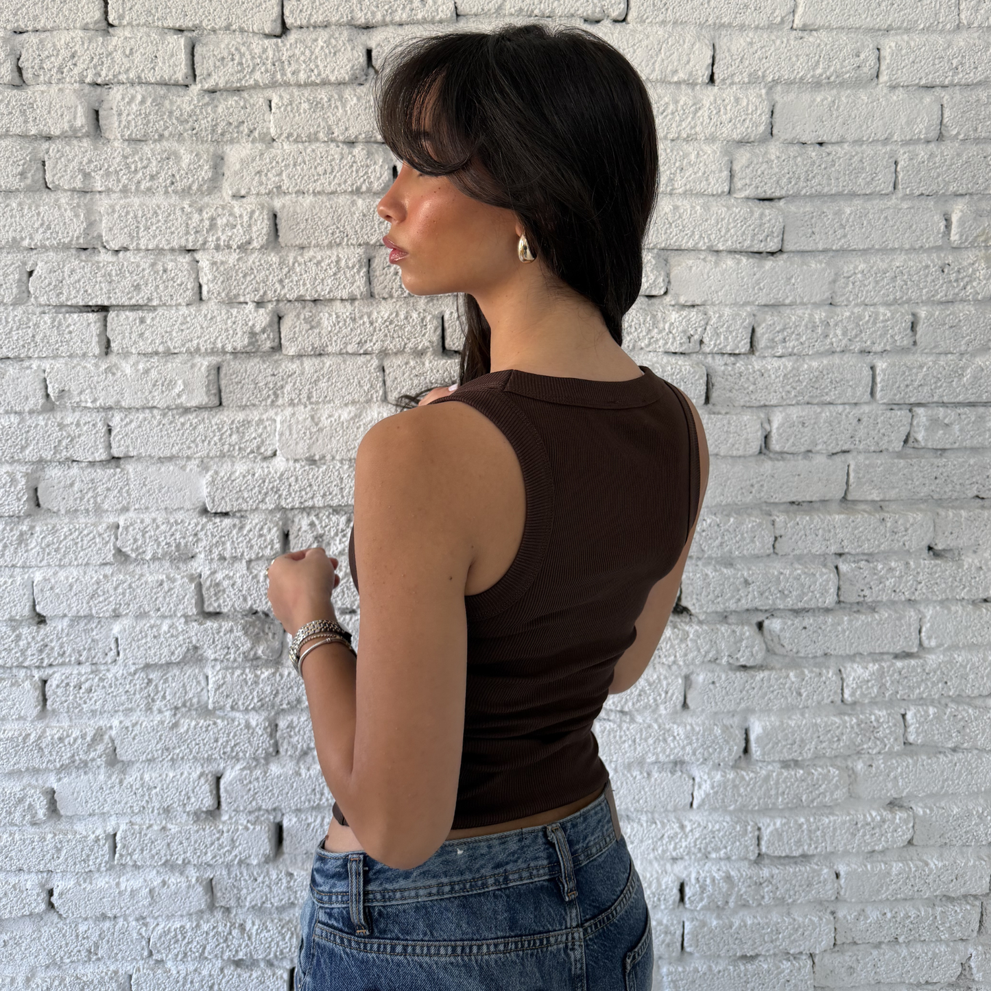 Brown Round Wide Ribbed Tank Top