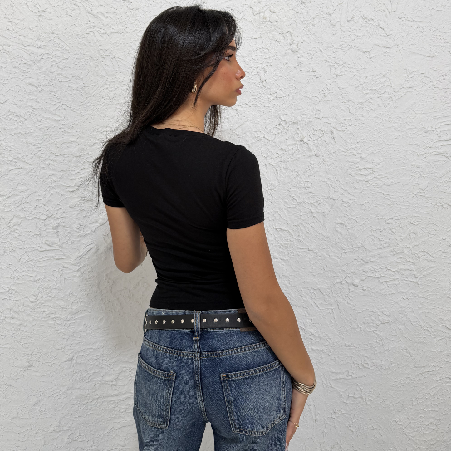 Black V-Neck Short Sleeves Top