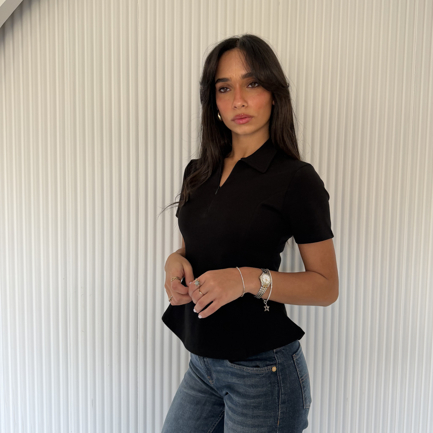Black Sculpt Zip Top