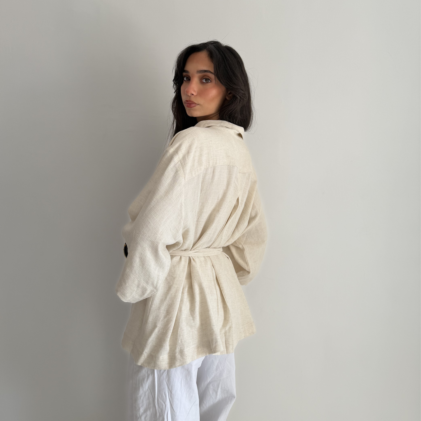 Belted Linen Biege Shirt
