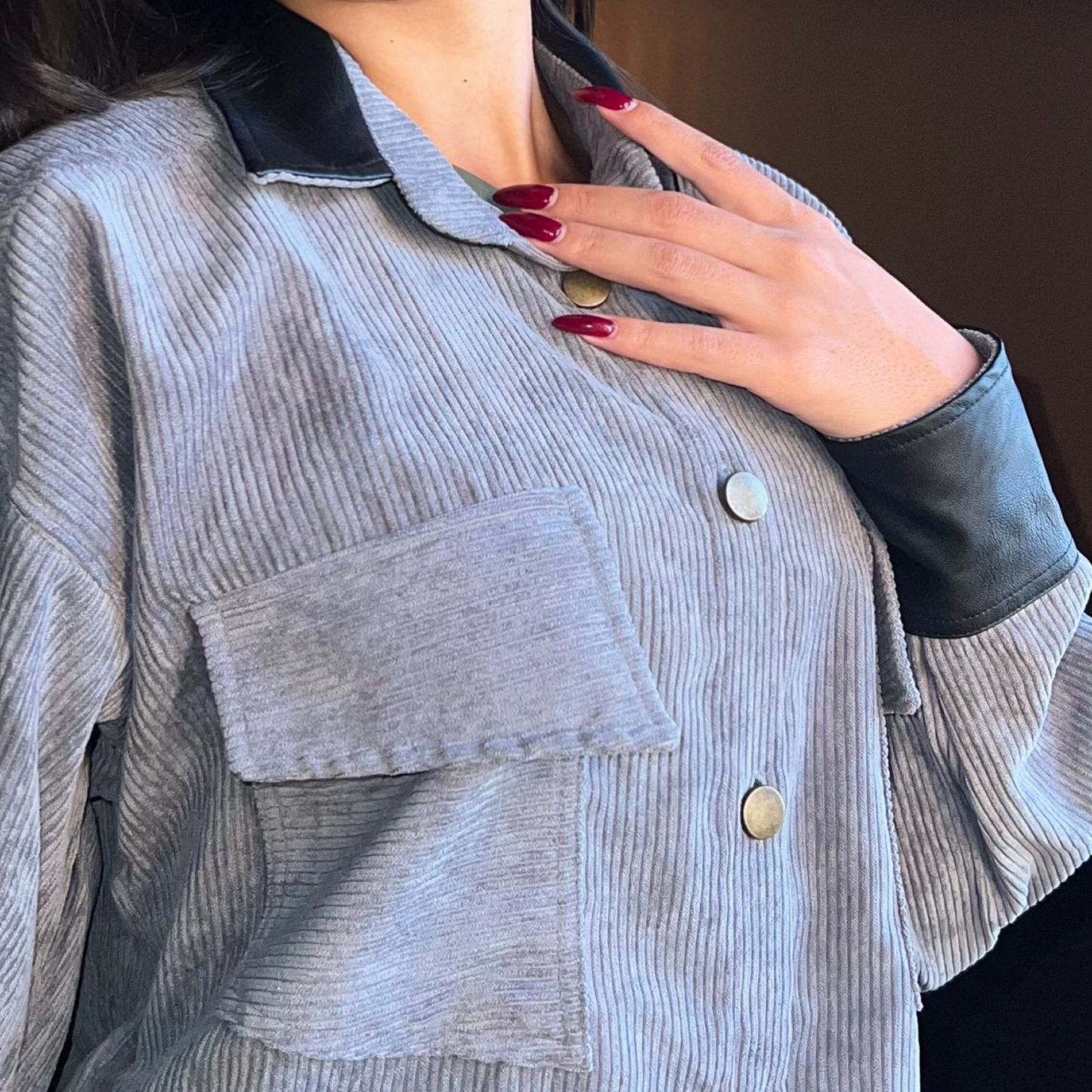 Gray Corduroy Oversized Shirt