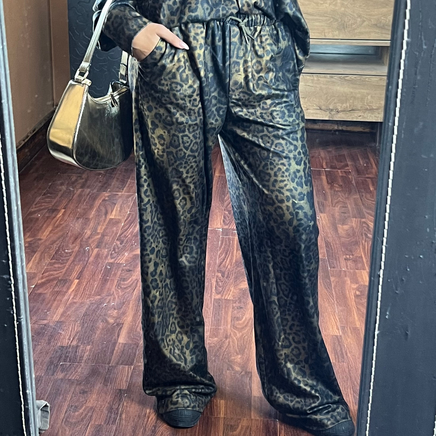 Winter Wide Leg Pants with Leopard  Print