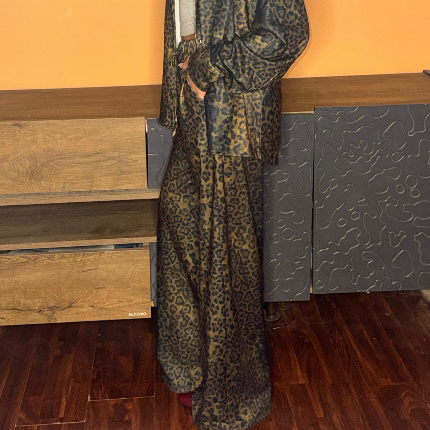 Winter Wide Leg Pants with Leopard  Print