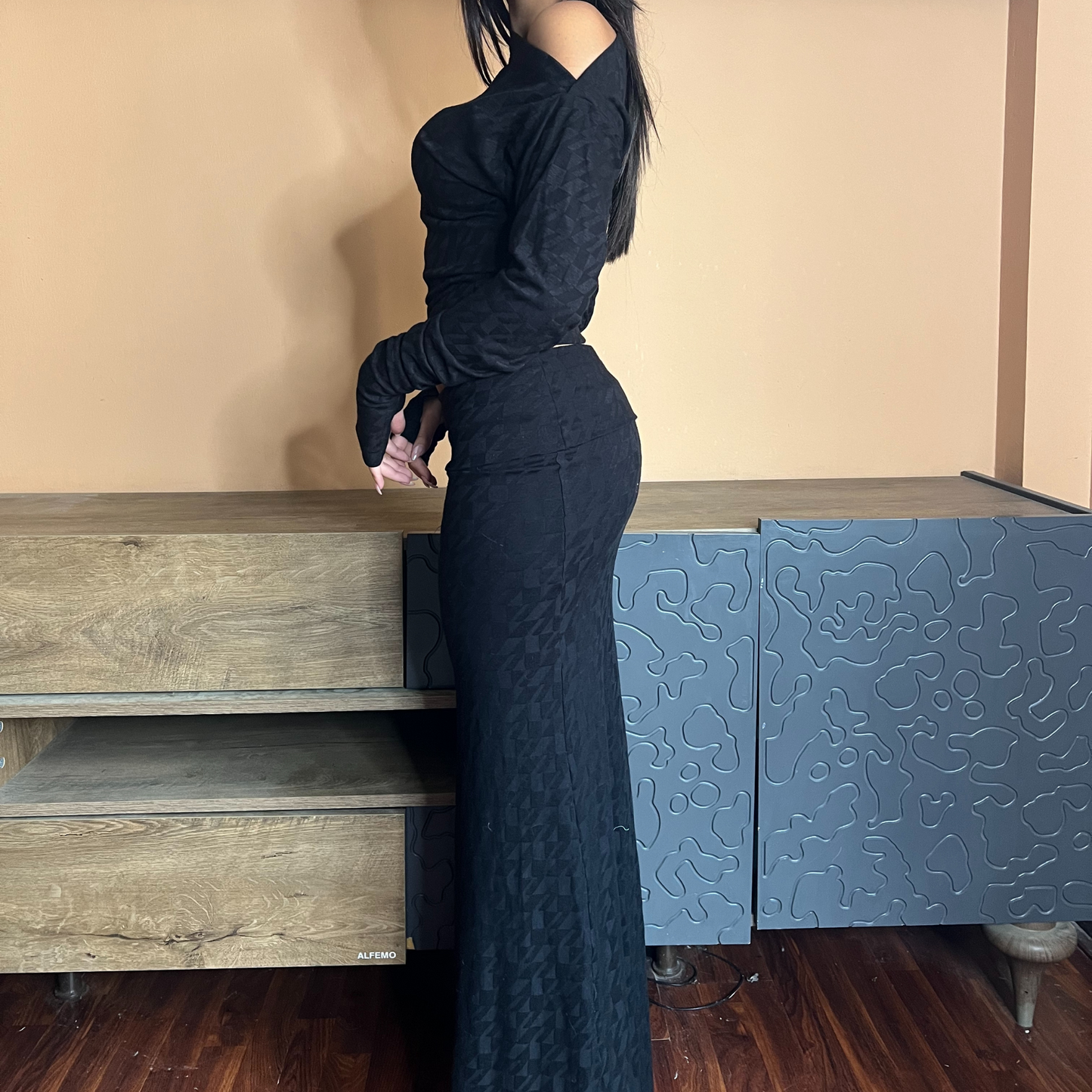 Black Asymmetrical Knit Lounge Set