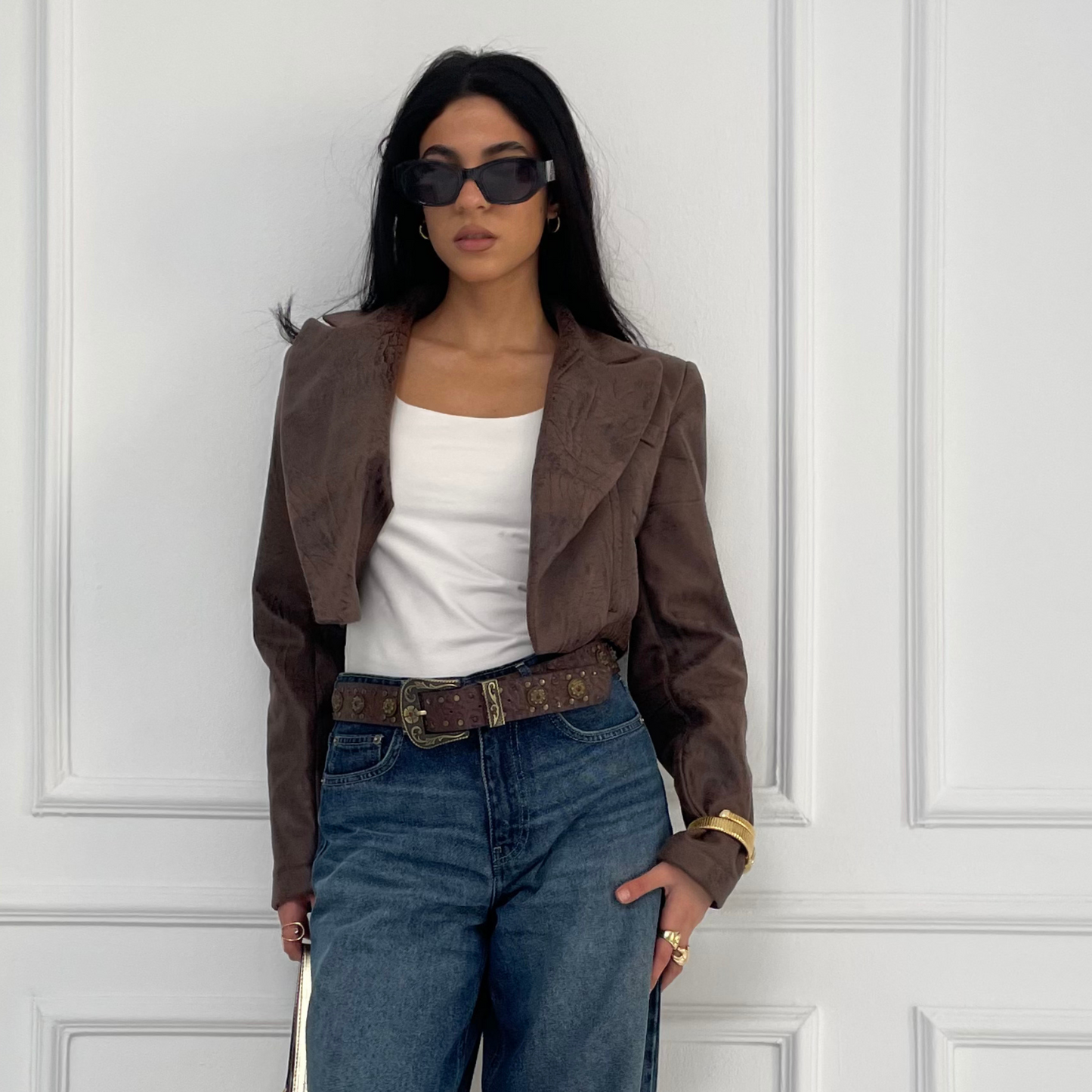 Textured Leather Cropped Blazer