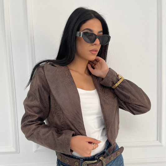 Textured Leather Cropped Blazer