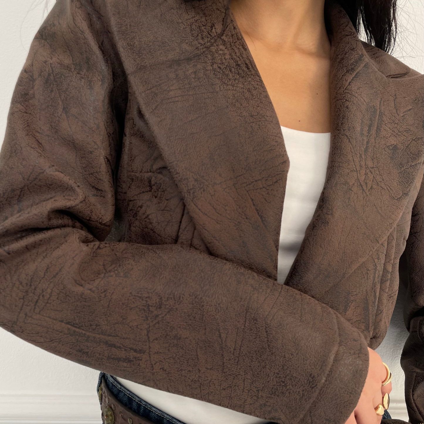 Textured Leather Cropped Blazer