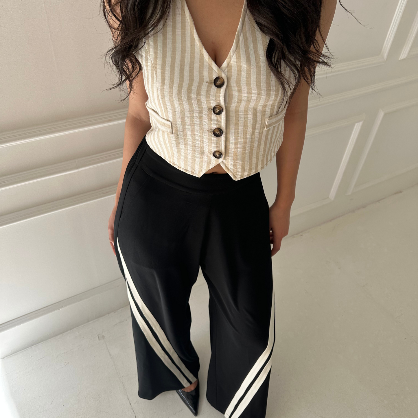 Black Striped Wide-Leg Pants