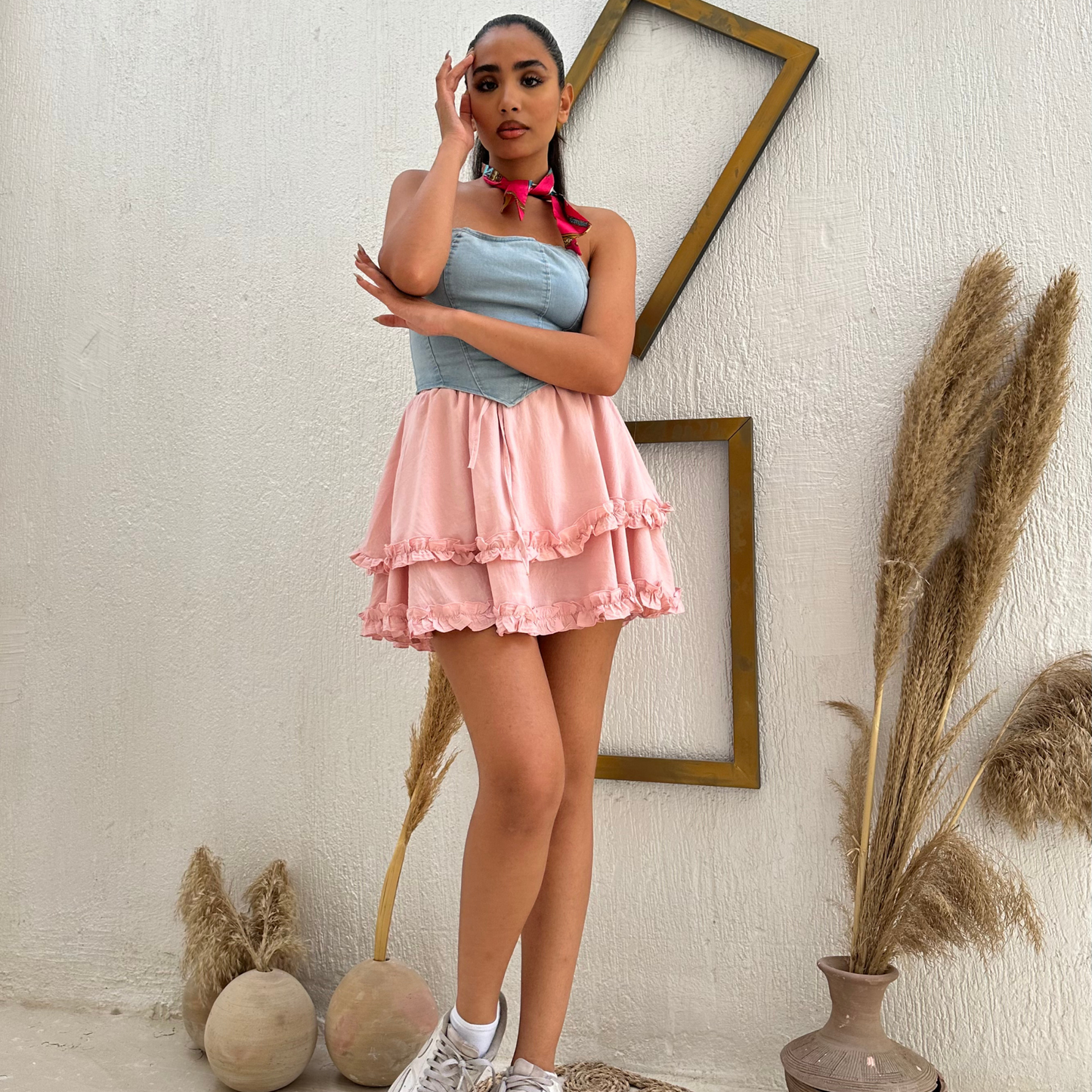 Summer Boho pink Mini Skirt