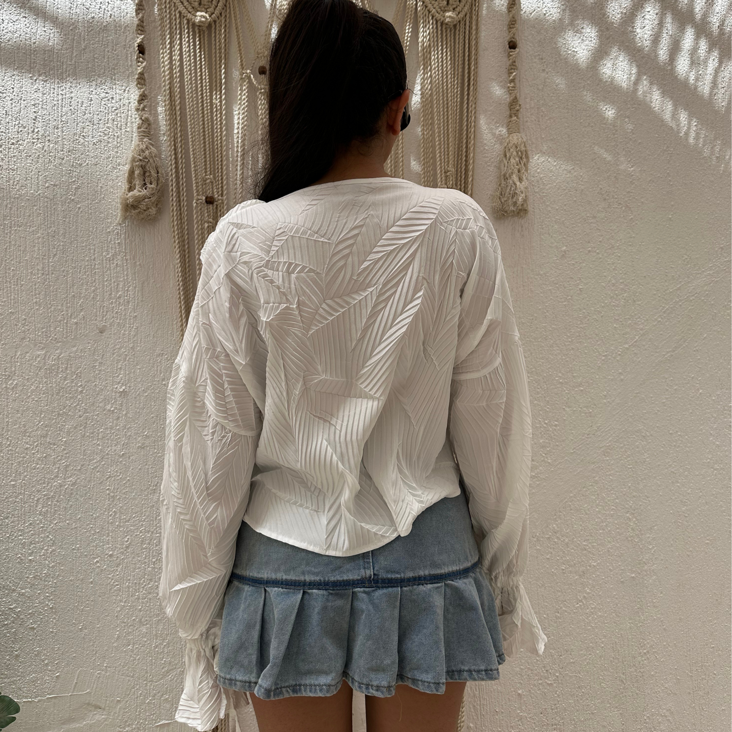 White ruffle chiffon blouse