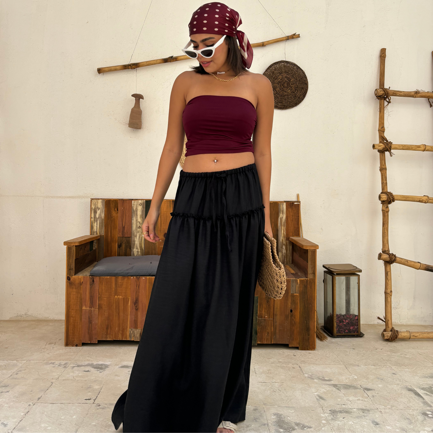 Maxi black boho Skirt