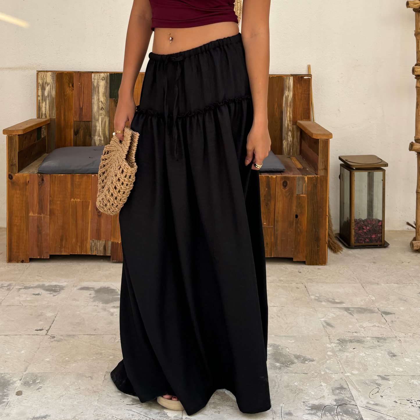Maxi black boho Skirt