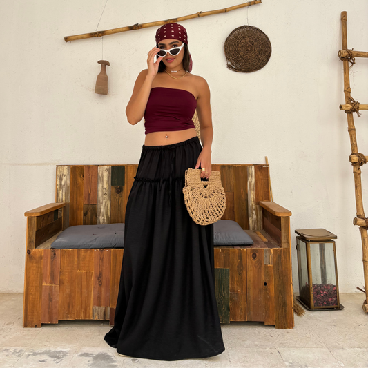 Maxi black boho Skirt