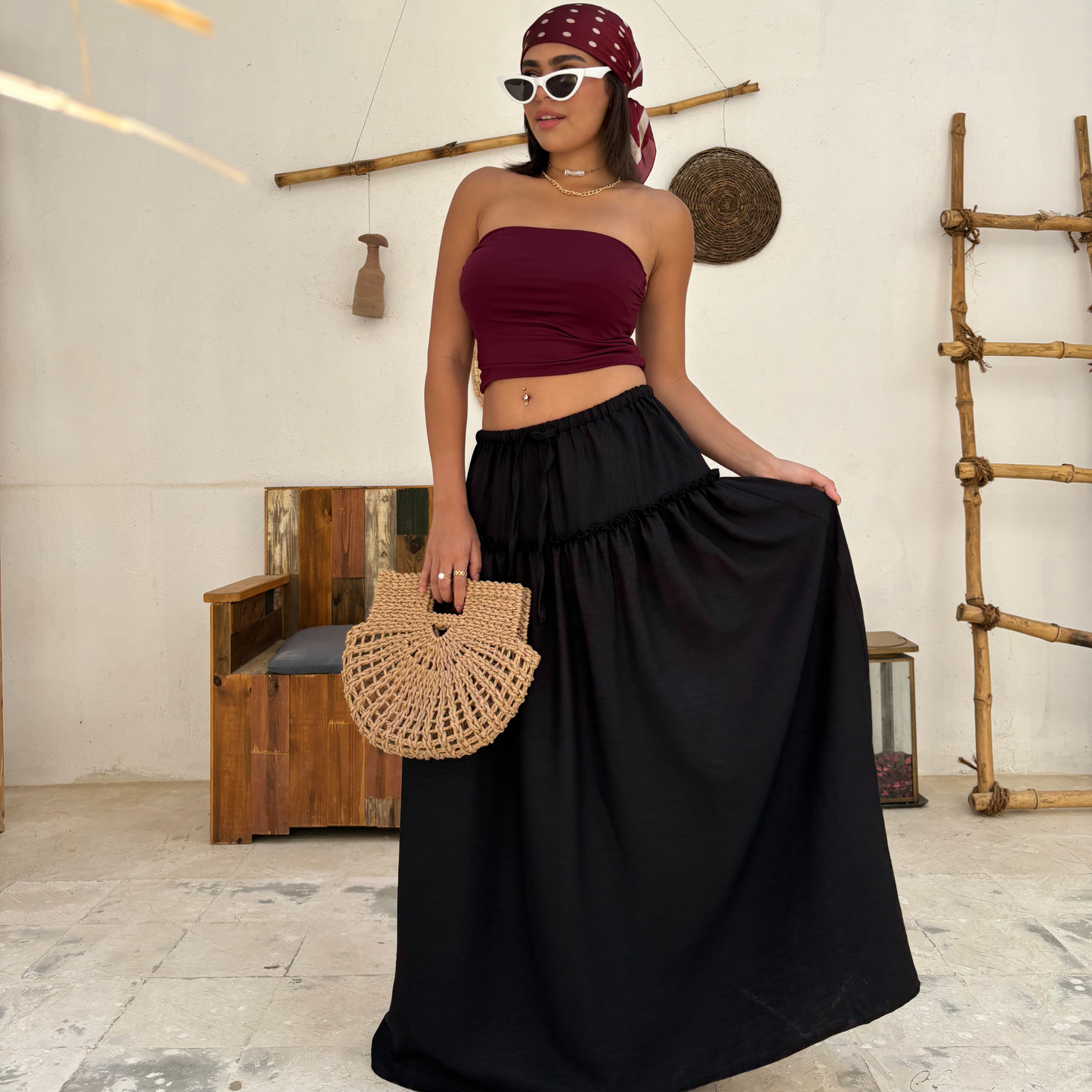 Maxi black boho Skirt