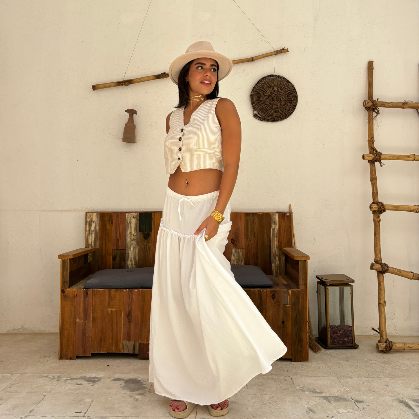 Maxi White Boho Skirt