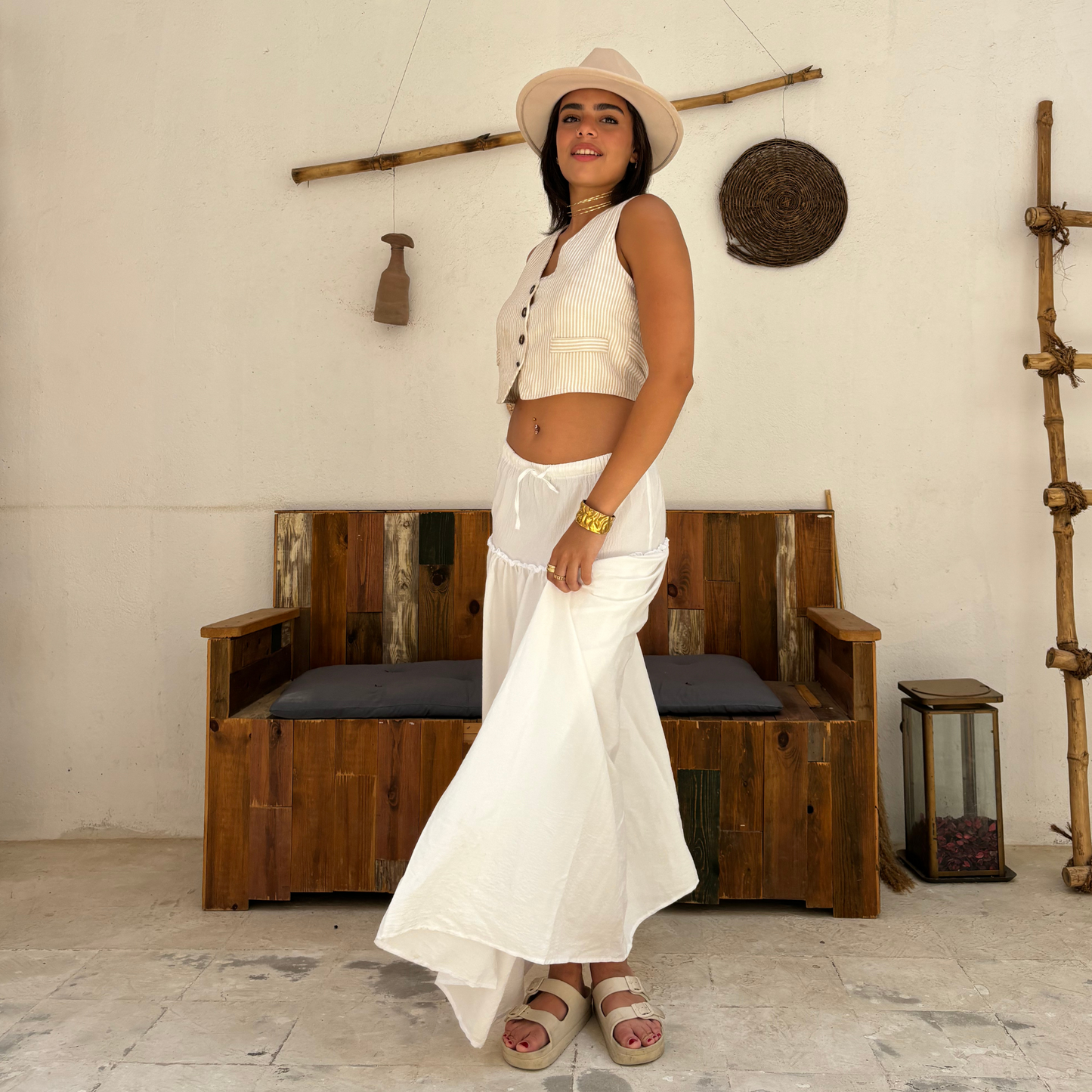 Maxi White Boho Skirt