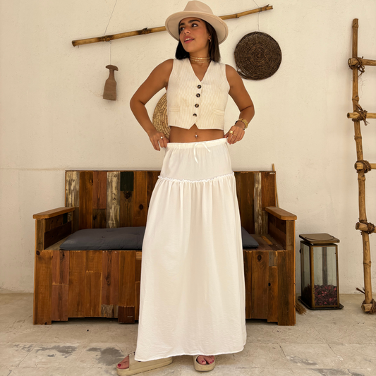 Maxi White Boho Skirt