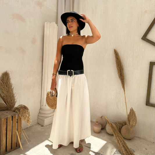 Black &White A line strapless maxi dress