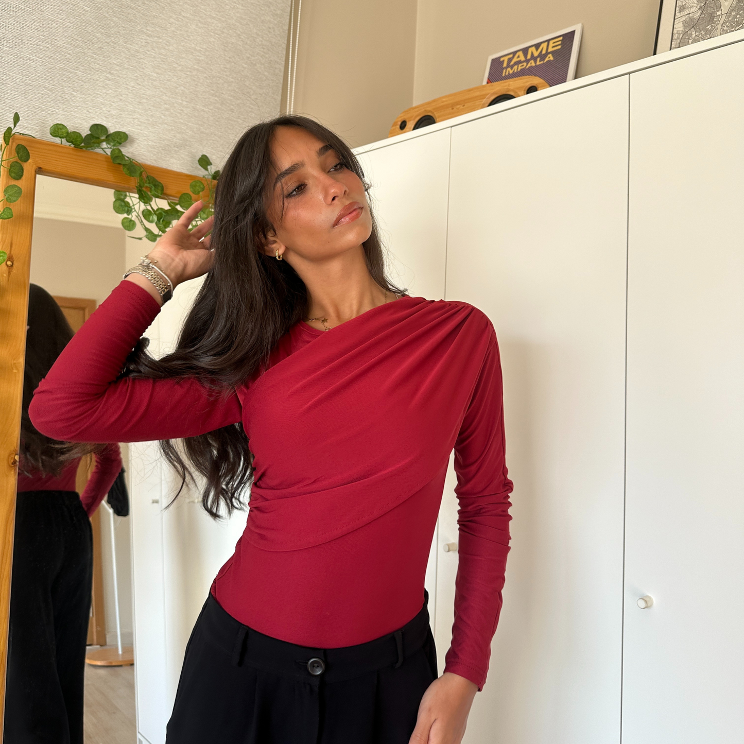 Burgundy Ruched Top Long -Sleeve