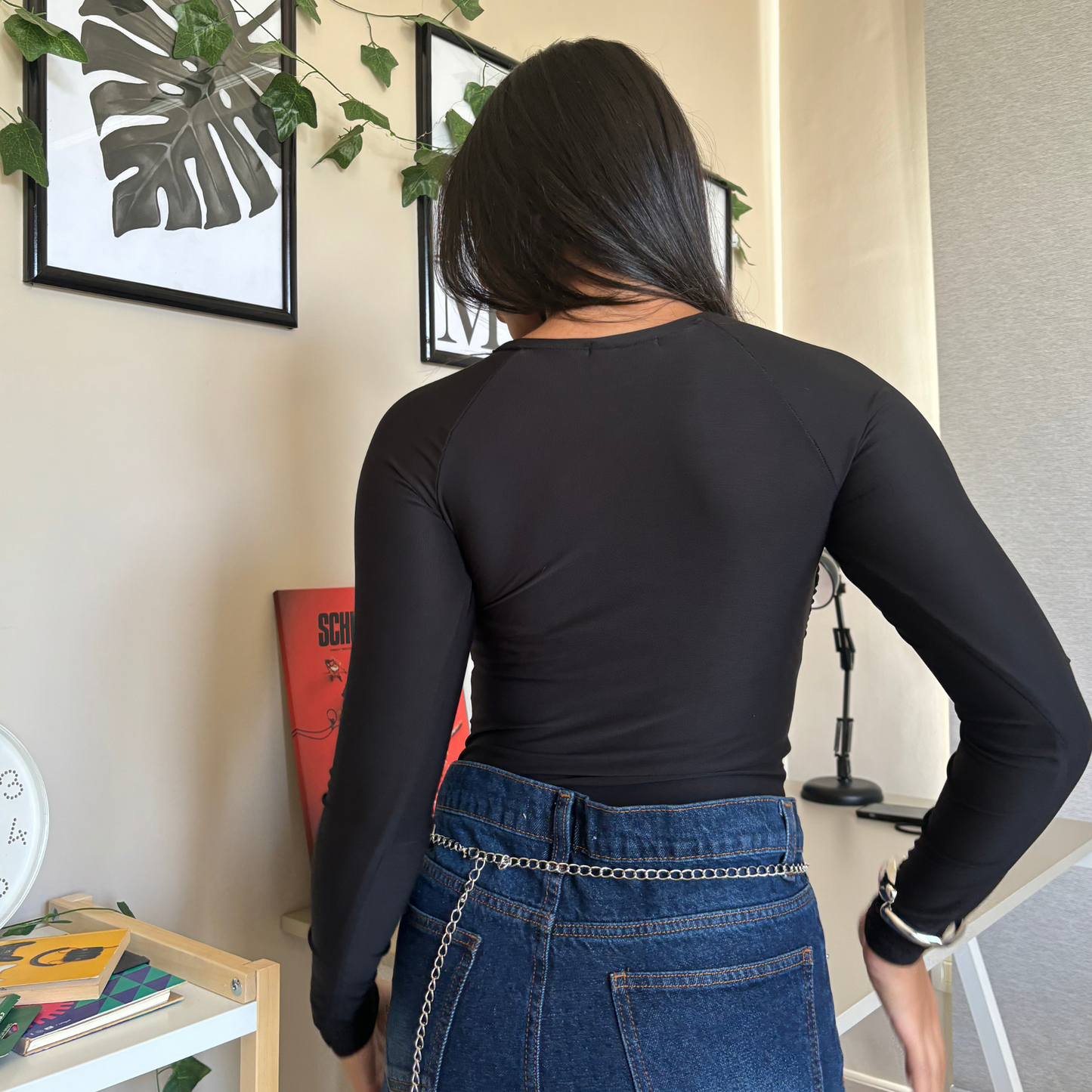 Black Ruched Top Long -Sleeve