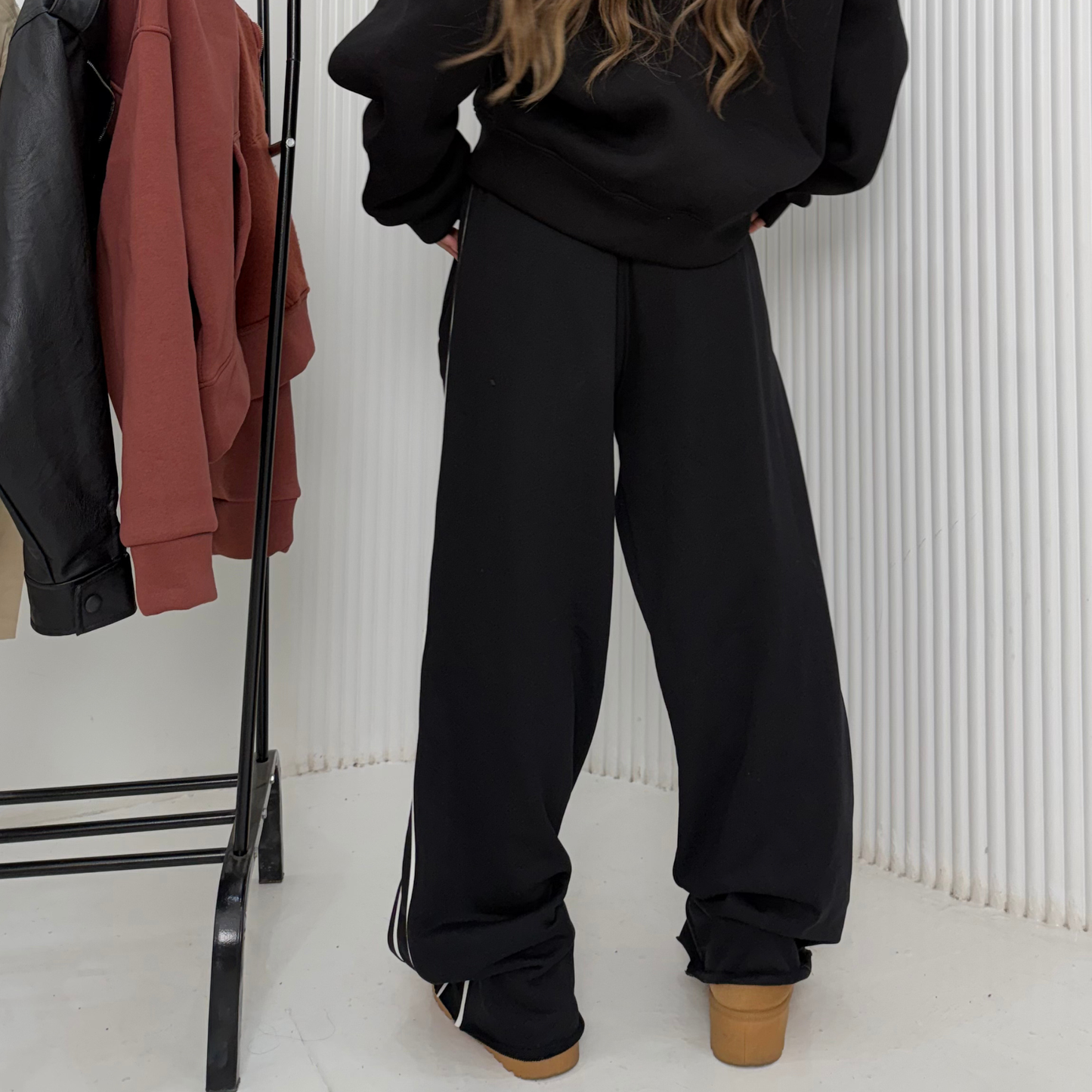 Black Wide Leg Pants With White Stripes