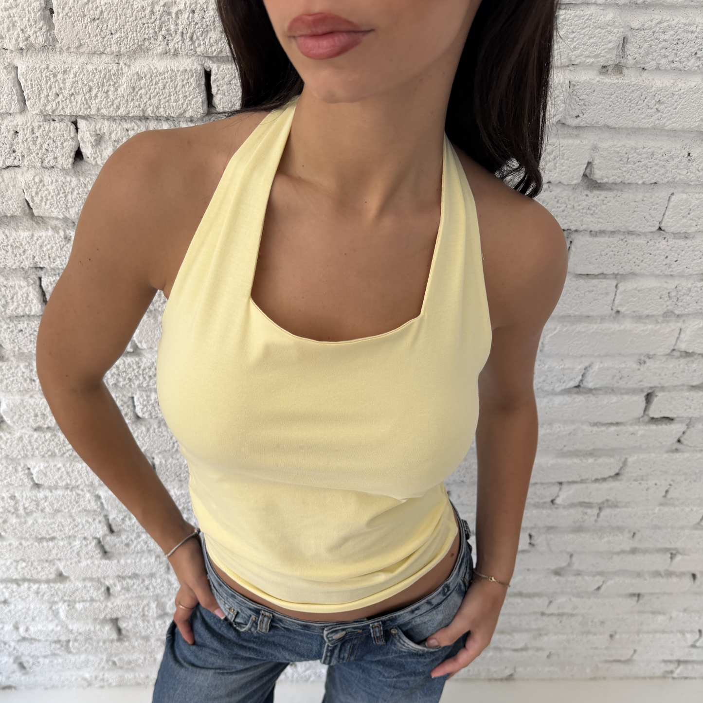 Butter Yellow Basic Halter Neck